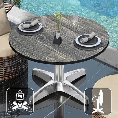 Produktbild von CPBL | Compact Loungetisch | Ø:H 60 x 42 cm | Rustikal Kiefer / Aluminium | Klappbar | Zusatzgewicht | Bistro Loungetisch Gastro Tisch