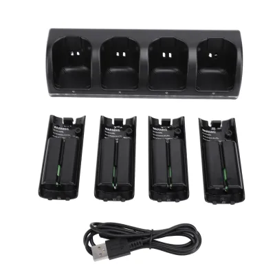 Produktbild von Controller-Ladestation für Wii-Fernbedienungen, Controller-Ladestation mit 4er-Pack wiederaufladbarer 2800-mAh-Batterie, Schwarz
