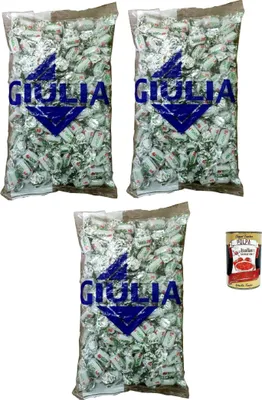 Produktbild von La Giulia Caramelle dure ripiene con Latte e Menta Hartbonbons gefüllt mit Milch und Minze Gluten-frei 3x 1Kg + Italian Gourmet polpa 400g