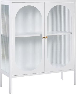 BELIANI Glasvitrine Metallschrank Weiß Stahl 90 x 35 x 111 cm mit 2 Türen Glasfront und -seiten geräumig Wohnzimmermöbel Retro Still