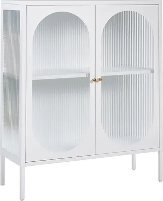 Produktbild von BELIANI Glasvitrine Metallschrank Weiß Stahl 90 x 35 x 111 cm mit 2 Türen Glasfront und -seiten geräumig Wohnzimmermöbel Retro Still