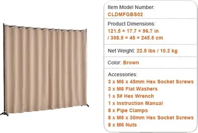 Productafbeelding van VEVOR Ruimteverdelers, enkel paneel, beige, robuust frame van koolstofstaal, enkel paneel, bruin