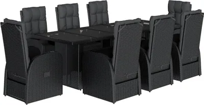 Obrázek produktu pro vidaXL 9dílný zahradní jídelní set s polštáři Black Poly Rattan