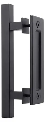 Image de Poignée pour porte coulissante, style porte de grange, 30 cm, noire, en acier