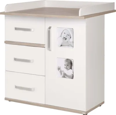 Produktbild von roba Wickelkommode mit Wickelansatz „Moritz“, Wickeltisch mit 2 Bilderrahmen, weiß, Luna Elm