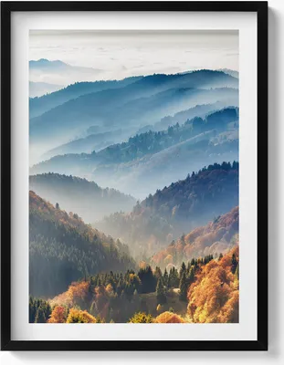 Produktbild von Berglandschaft– Wandbild mit Rahmen – Gerahmtes Bild  – Wanddekoration – 60x80 cm –  Schwarz Rahmen