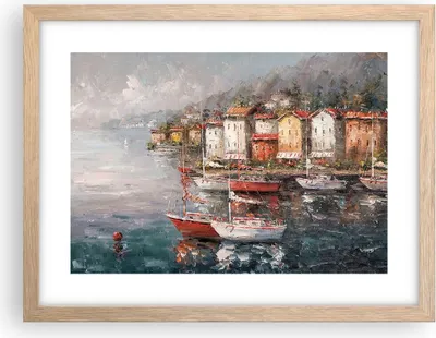 Produktbild von Gerahmtes Poster - Rahmen in heller Eiche - Meer Hafen Segel - 40x30 cm - Wand Bild - Wanddeko - Wandbilder - Kunstposter - Wandposter - Bilderrahmen - Bilder - Kunstdruck - P2NAA40x30-5136