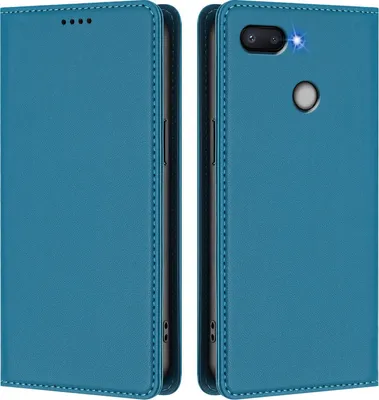 Obrázek produktu pro Kožené pouzdro pro Xiaomi Redmi 6/Redmi 6A, magnetické flipové pouzdro zPolyuretankůže se stojánkem Jezerní modrá
