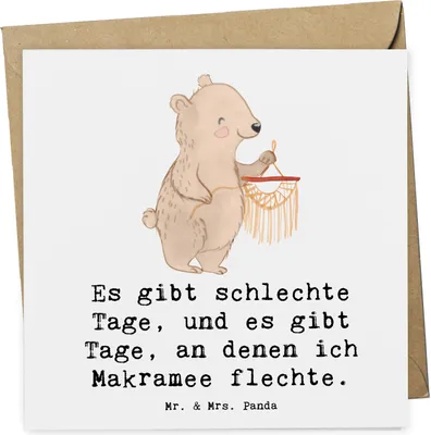 Produktbild von Mr. & Mrs. Panda Klappkarte Bär Makramee - Weiß - Geschenk, anlasskarte, Basteln mit, Glückwunschkarte, Grußkarte, doppelkarte, faltkarte