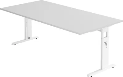 Produktbild von bümö Schreibtisch Serie-O - Nachbildung: Grau, Größe:  200 x 100 cm, Gestell: Weiß