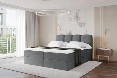 Produktbild von ALTDECOR Boxspringbett - NINA - 180x200 Dunkelgrau - Komplett-Set mit Bonell-Federkernmatratze und Topper, Polsterbett mit H3 Matratze und Bettkästen, Lattenrost, Bett mit Stauraum, Doppelbett, Boxbett