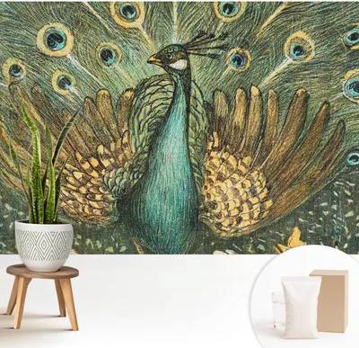 Obrázek produktu pro Fototapeta  – 208 × 146 cm – tapeta – fototapeta – nástěnné obrazy  – dekorativní fólie – tapetová fólie – stěna – dekorace – obývací pokoj – majestátní páv