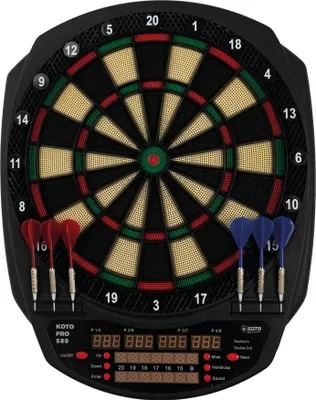 Produktbild von KOTO – Dartscheibe Elektronisch Pro 580 (42,5x2,5x52 cm), 6 Softdarts + 30 Spitzen, 36 Spiele, 580 Varianten, LED-Anzeige, Für Kinder und Erwachsene