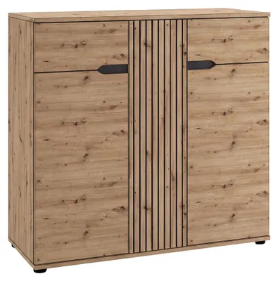 Productafbeelding van Keno dressoir (breedte/hoogte/diepte: 104x98x37 cm) met een decoratieve afwerking die lijkt op eikenhout