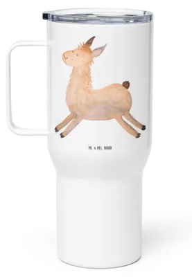 Produktbild von Mr. & Mrs. Panda Kaffee-to-go-Becher Lama Springen - Weiß - Geschenk, Großer Thermobecher, Guten Morgen, Start, thermosbecher, Teetasse, To-Go-Becher, Lamas, Happy Day