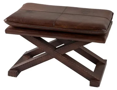 Produktbild von Casa Padrino Luxus Echt Leder Hocker Dunkelbraun mit Nieten - Leder Möbel