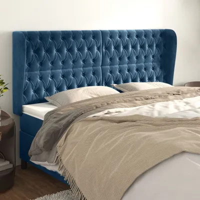Produktbild von vidaXL Kopfteil mit Ohren Dunkelblau 203x23x118/128 cm Samt - Kopfteil - Kopfteile - Bett-Kopfteil - Bettkopfteil
