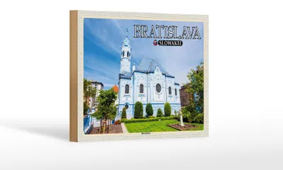 Produktbild von Holzschild Reise 18x12 cm Bratislava Slowakei Blaue Kirche
