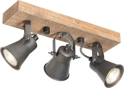Produktbild von QAZQA - Landhaus I Vintage Ländliche Deckenlampe schwarz mit Holz 3-flammig Spotbalken-flammig - Jelle I Wohnzimmer I Schlafzimmer - Länglich - LED geeignet GU10