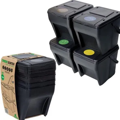 Immagine prodotto di Separatore di rifiuti ecologico a 4 scomparti da 100 l per rifiuti organici, carta e vetro