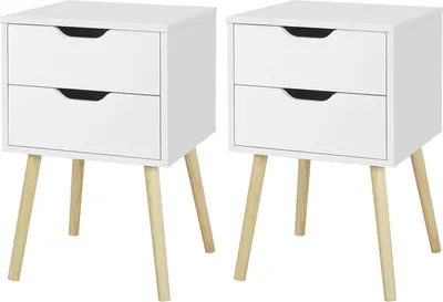 Obrázek produktu pro Noční stolek – příležitostný stolek – úložný prostor do ložnice – zásuvky bez úchytek – výška 61 cm – bílá barva