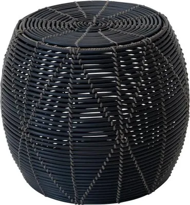 Image de Pouf - Ø46x40 cm - noir/tressage naturel