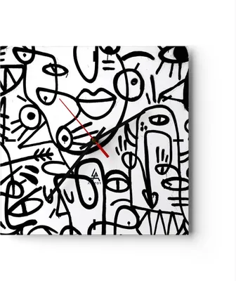 Produktbild von Wanduhr - Quadrat - Glasuhr - Zeichnen Cartoon Graffiti - 30x30cm - Schleichendes Uhrwerk - Lautlos - zum Aufhängen bereit - Dekoration Modern - Wanddekoration aus Glas - C3AC30x30-4971