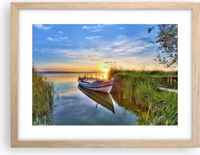 Produktbild von Gerahmtes Poster - Rahmen in heller Eiche - See Boot Wasser - 40x30 cm - Wand Bild - Wanddeko - Wandbilder - Kunstposter - Wandposter - Bilderrahmen - Bilder - Kunstdruck - Wandbild - P2NAA40x30-3950