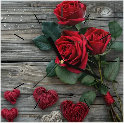 Produktbild von Wanduhr aus Glas mit Motiv Romantische Rosenherzen- 30 x 30 cm - inkl. Aufhängesystem