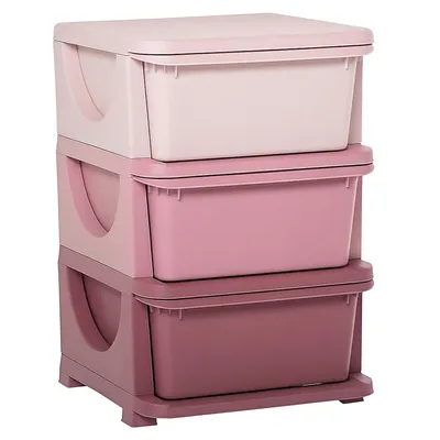 Produktbild von Aufbewahrungsbox Kinder 3 Schubladen – 37x37x56,5 cm, abgerundete Kanten, Rosa