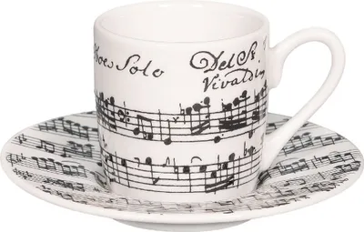 Produktbild von tea4chill Könitz Espresso Tasse Vivaldi Libretto. Kaffeetasse 65ml aus Porzellan. Espressotasse, schwarz-weiß