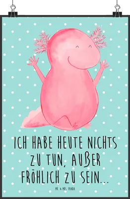 Produktbild von Mr. & Mrs. Panda Bild Axolotl Hurra DIN A2 - Türkis Pastell - Geschenk, Fröhlich, Wandbild, Kunstdruck, wanddeko, Lurch, Plakat, drucke, Spaß, Zufriedenheit
