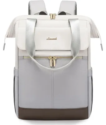 Produktbild von Damen Rucksack 2 in 1 Laptop Schulrucksack Wasserdicht 15,6 Zoll Beige/Hellgrau