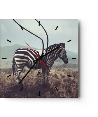 Produktbild von Wanduhr - Quadrat - Glasuhr - Zebra Tier Wiese - 30x30cm - Schleichendes Uhrwerk - Lautlos - zum Aufhängen bereit - Dekoration Modern - Wanddekoration aus Glas - C3AC30x30-3959