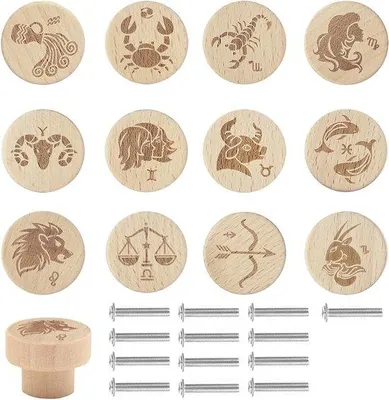Produktbild von Holzgriff, 12 runde Holzknöpfe für Schubladen und Schränke, Holz