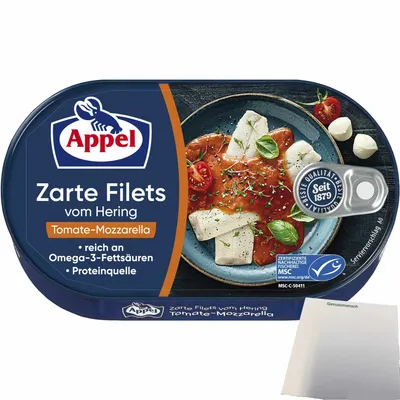 Produktbild von Appel Zarte Filets vom Hering Tomate-Mozarella (200g Dose) + usy Block
