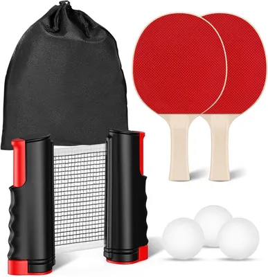 Produktbild von Tischtennisschläger Set mit 6 Bällen und Netz, Profiqualität