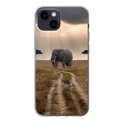 Produktbild von MuchoWow® Handyhülle Schutzhülle Hülle für iPhone 13 mini Elefant - Tiere - Wiese - Sonne Silikon Softcase Handy Hülle - Softcase