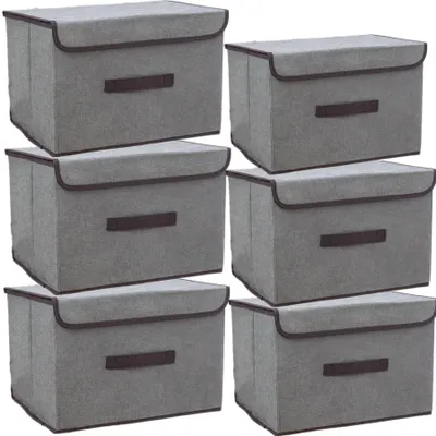 Obrázek produktu pro Elzusha - Skládací úložné boxy s víkem, 6 kusů, šedé