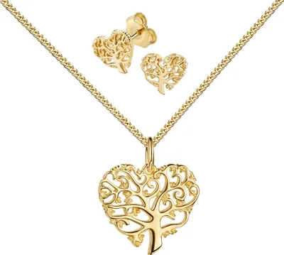 Produktbild von Gold 333 Schmuckset Lebensbaum Goldanhänger und 2x Ohrstecker. Mit Kette 55 cm