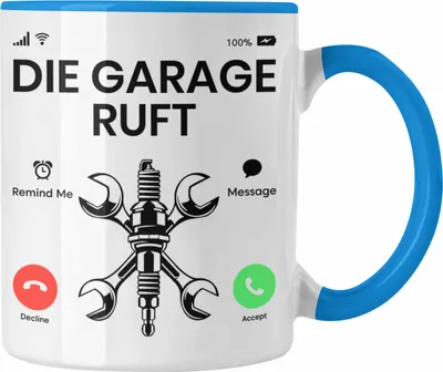 Produktbild von Trendation - KFZ Mechaniker Tasse Geschenk Spruch Männer KFZ Mechatroniker Geschenkidee Becher Werkstatt Die Garage Ruft An (Blau)