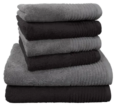 Produktbild von Dyckhoff Handtuchset Brillant, 2 Badetücher 70 x 140 cm und 4 Handtücher 50 x 100 cm, 6-teilig, schwarz-grau
