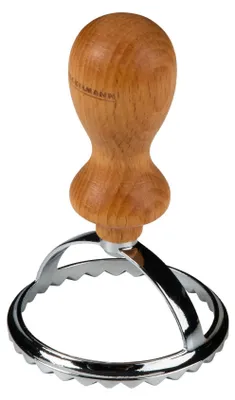 Image de Emporte-pièce pour raviolis Formateur de raviolis en acier inoxydable avec alliage de zinc Pour des pâtes faites maison Poignée ergonomique en bois de hêtre au look italien