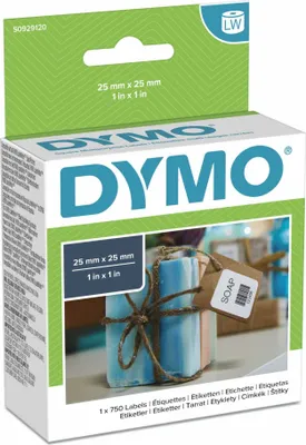 Produktbild von DYMO Original LabelWriter Mehrzwecketiketten (Klein) | 25 mm x 25 mm | Rolle mit 750 leicht ablösbaren Etiketten | selbstklebend | für LabelWriter Etikettendrucker und Beschriftungsgerät