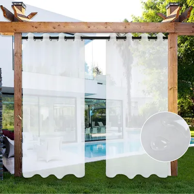 Produktbild von Outdoor Vorhang Wasserdicht Transparent Voile Außen Gardinen Outdoorvorhänge mit Ösen, 2 Stück, B132xH243cm
