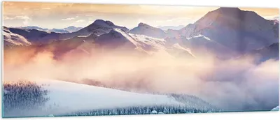Produktbild von Bilder auf glas - Berge Schnee Winter - 140x50cm - Glasbilder - Wandbilder - Kunstdruck - zum Aufhängen bereit - Wanddekoration aus Glas - Glas Bilder - Wandbild auf Glas - Einteilig - GAB140x50-3596