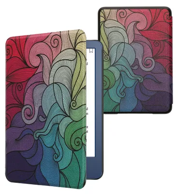 Produktbild von kwmobile Schutzhülle für Amazon Kindle (2022/2024) Hülle - eReader Flip Case mit Auto Sleep Funktion - Farbrausch mit Pink Blau Grün