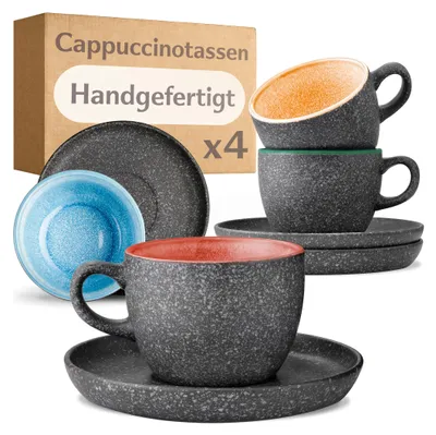 Produktbild von Cosumy Cappuccino Tassen mit Untertassen 4er Set Bunt