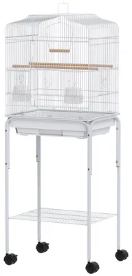 Produktbild von Vogelk?fig mit Rollen, Ablage, Tš¹ren, 2 Futtern?pfen, 2 Sitzstangen, Schaukel und herausnehmbarer Schale, 46,5 x 36 x 124 cm, Wei?