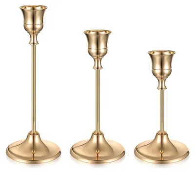 3er-Set Gold Kerzenhalter für Stabkerzen, Metall, 18,5/15,5/12,5 cm